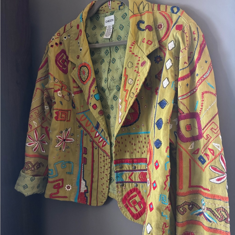 Vintage 90s/Y2K Chico's Yellow and Red Artistic Blazer